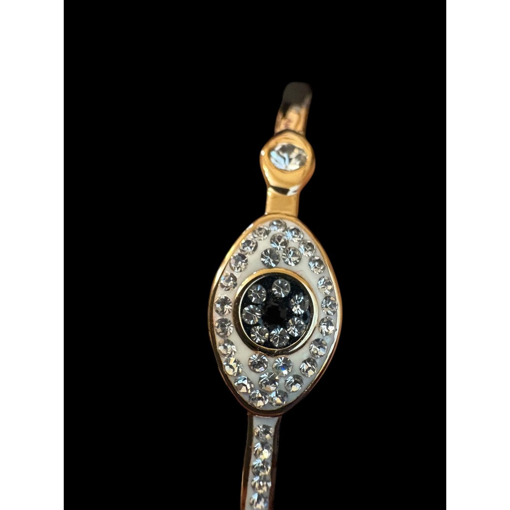 18k Gold Plated Evil Eye Cuff Bracelet Blue‎ Clear Crystals White Enamel